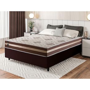 Conjunto Cama Box Espuma Chicago Marrom Casal 138x188x57