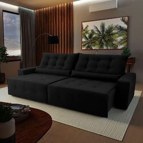 Sofá Retrátil Reclinável Montebello 2,10m Suede Velut Preto c/ Molas no Assento - King House