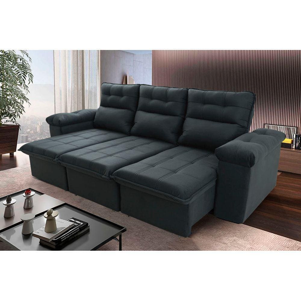 Sofá Retrátil Reclinável Verona 2,30m Cinza Lunar c/ Molas no Assento - King House