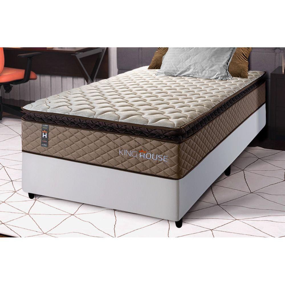 Conjunto Cama Box Espuma Atlanta Bege Solteiro 96x203x62