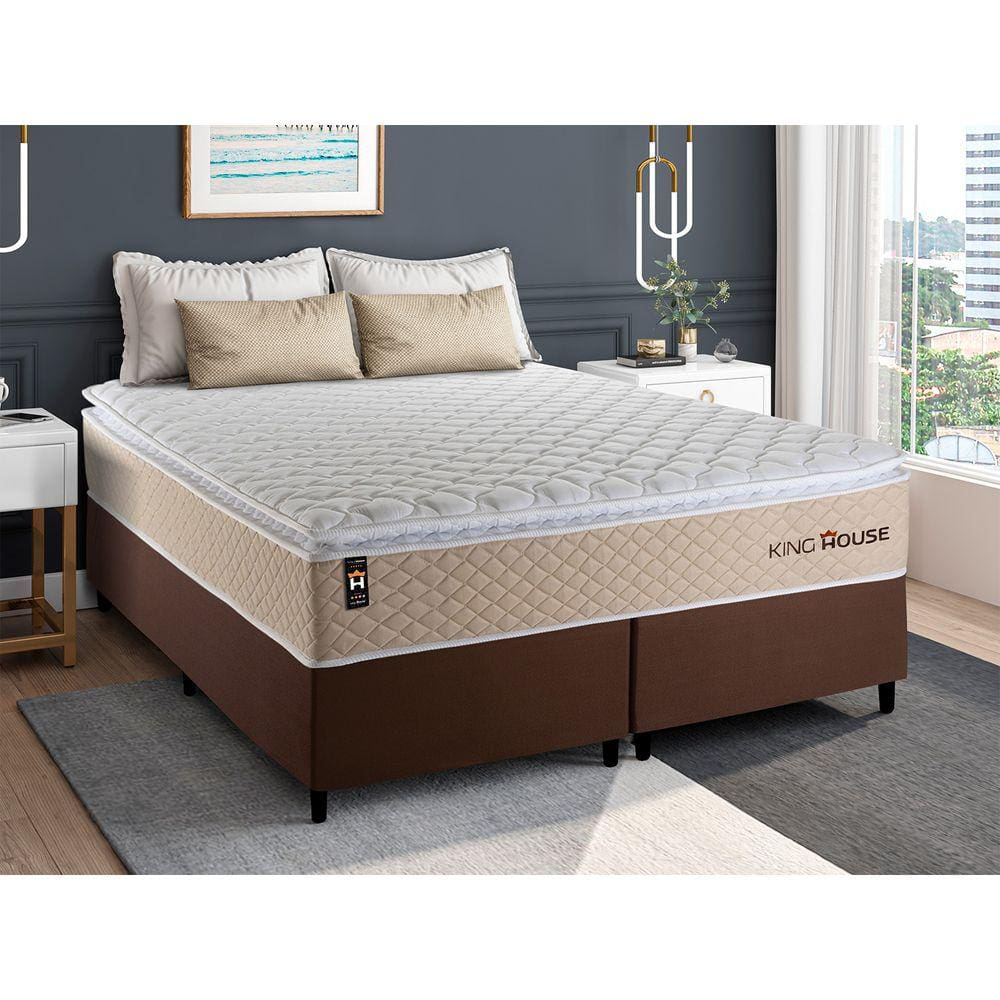 Conjunto Cama Box c/ Molas Ensacadas Alford Bege Queen 158x198x66