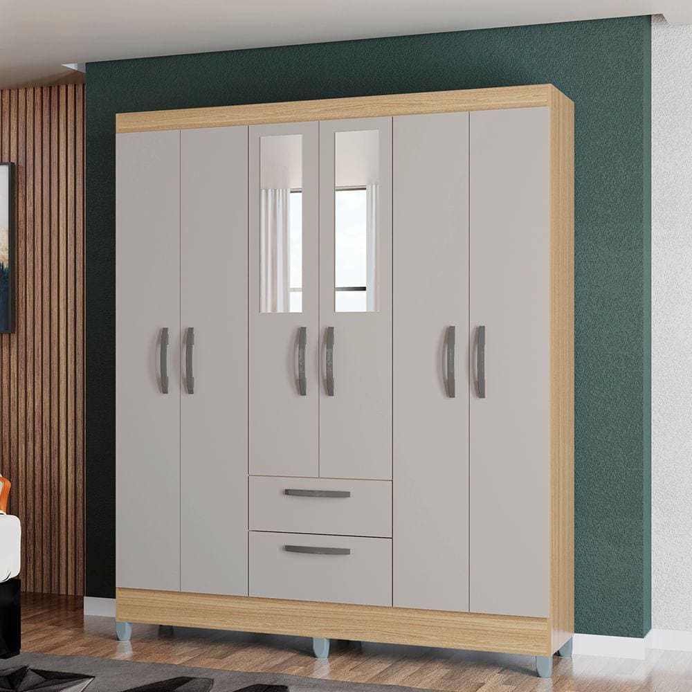 Guarda Roupa Casal 6 Portas 2 Gavetas Multi Poquema