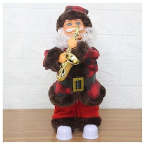 Enfeite Natal Musical Com Movimento Papai Noel Saxofonista Com LED 30cm