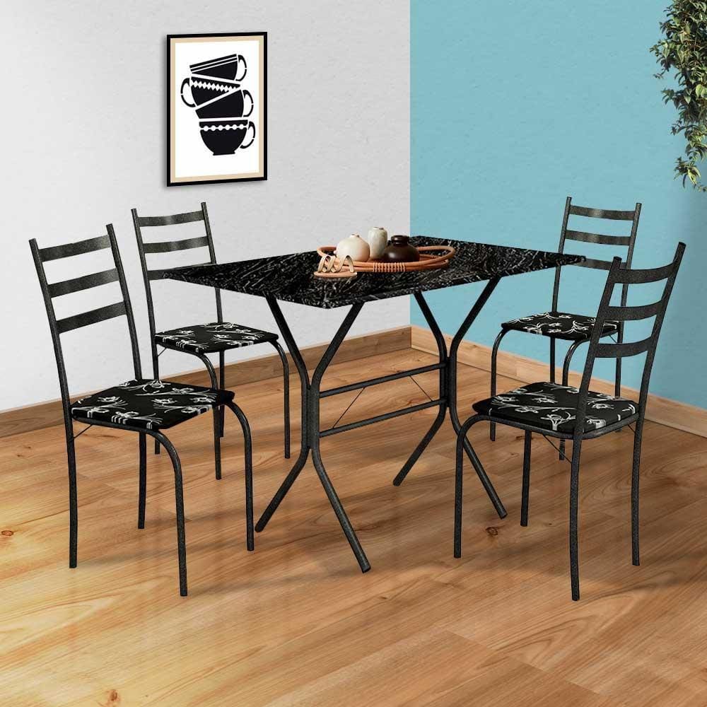 Conjunto 4 cadeiras cromadas para cozinha com reforço + mesa com