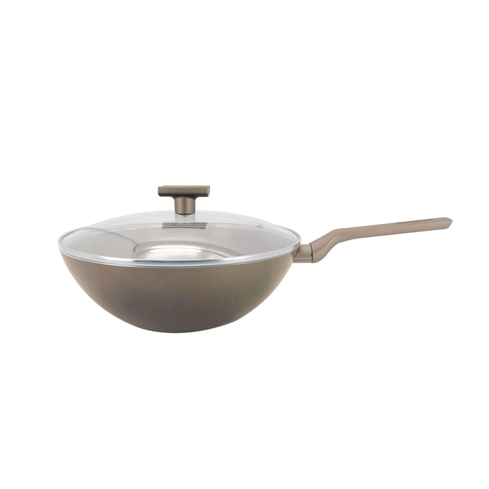 Mimo Style Wok Linha Sartin na Cor Champanhe 1,2 L, Alumínio Com Fundo Triplo e Revestimento cerâmico. Possui Cabo Com R