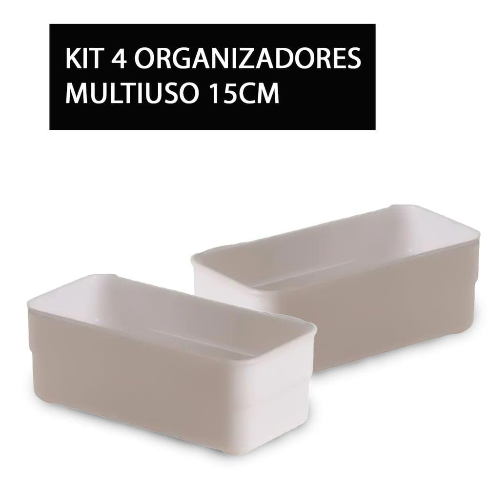 Kit 4 Organizador Multiuso De Plástico Branco Retangular Pequeno 15 x 7,5 x 5,2cm