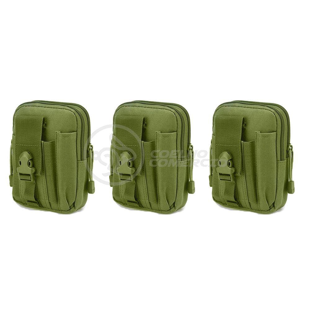 Kit 3 Bolsas Verde Militar Kit Sobrevivência Camping Selva