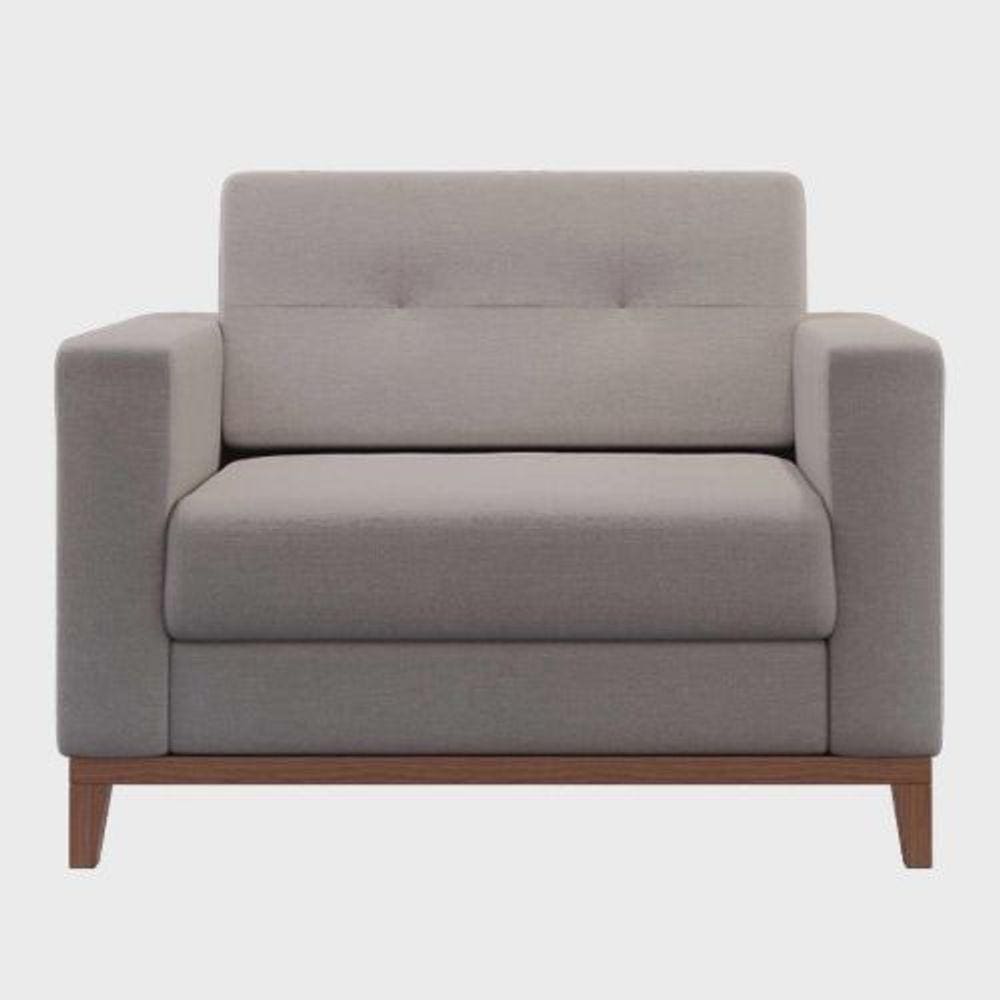 Poltrona Decorativa Living Tecido Linho Base Madeira Para Sala