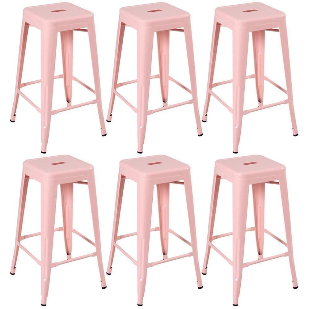 Kit 6 Banquetas Altas 76 Cm Rosa Antigo