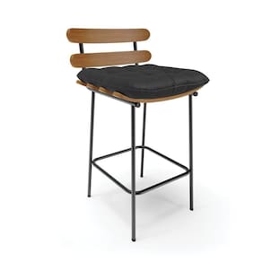 Banqueta Costela Corino Base Metálica Preto Cor Preto
