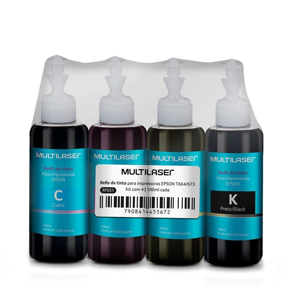 Refil de Tinta Impressoras Epson 100ml Kit C/4 Multi - RF031