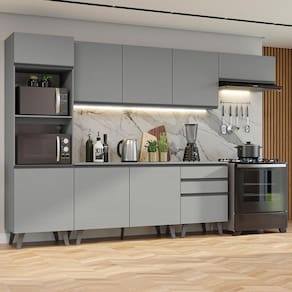 Armário De Cozinha Completa 320Cm Cinza Nice Madesa 08 Cinza