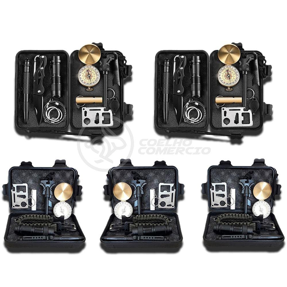 Kit 5 Maletas de Ferramentas de Sobrevivência Kit Emergência Brillante Torcia LED TZ-1 para Acampar