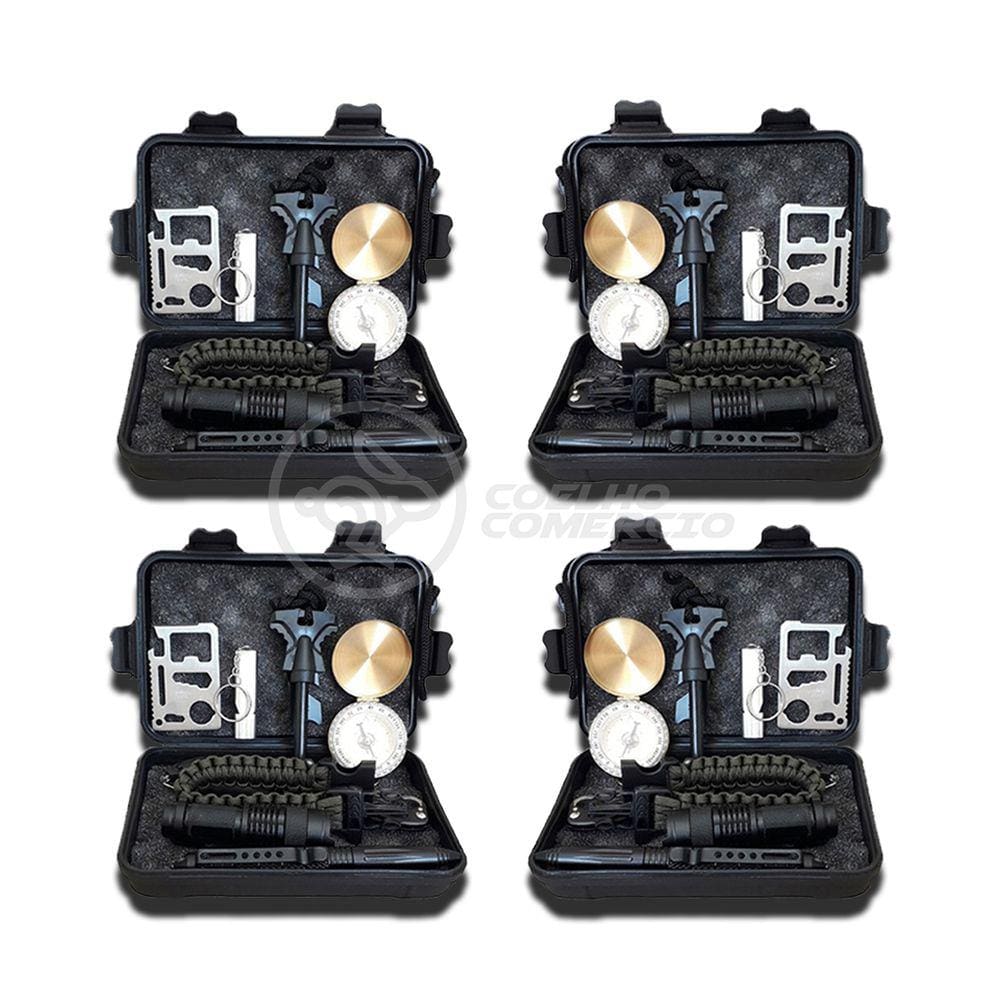 Kit 4 Maletas de Ferramentas de Sobrevivência Kit Emergência Brillante Torcia LED TZ-1 para Acampar