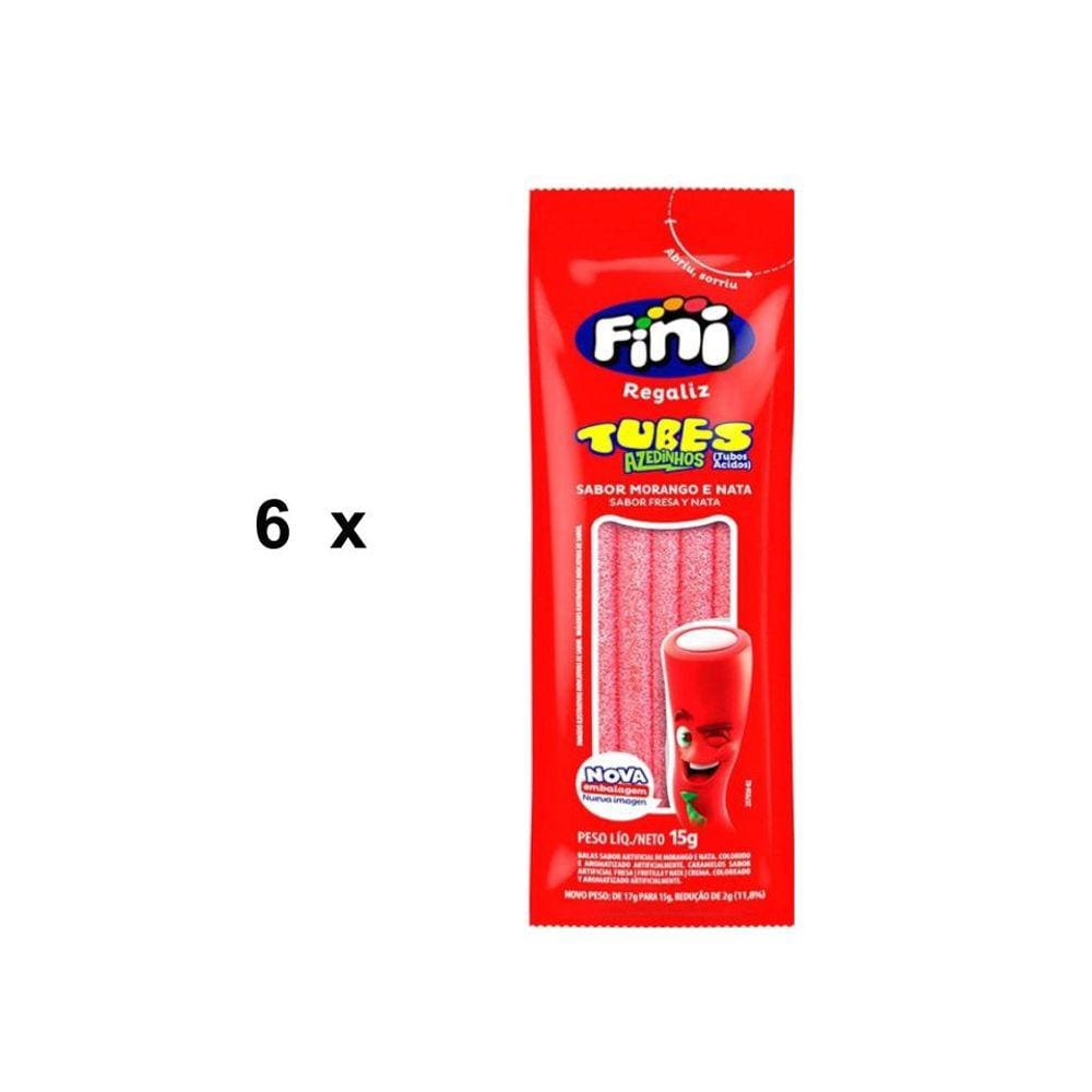 Fini Tubes Morango Ácido - Kit com 6 unidades