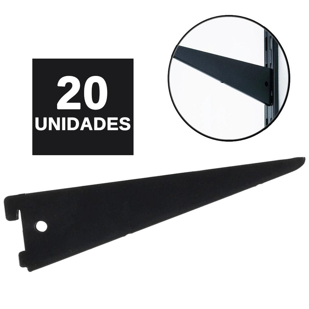 Kit 20 Suporte Trilho Prateleira Cremalheira Duplo Preto 37cm - Starfer