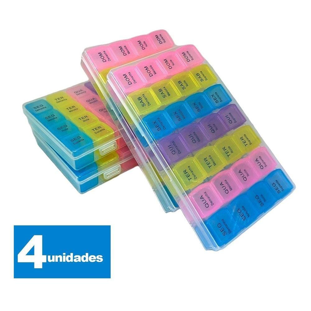 Porta Comprimidos Semanal Organizador Caixa 4 Unidades