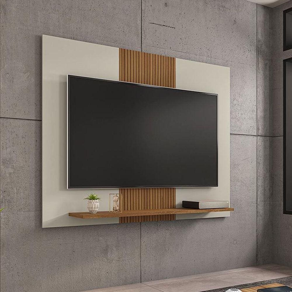 Painel Sala Tv Até 50 Polegadas Off White/Naturalle/Ripado