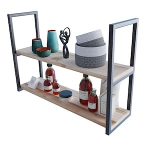 Estante De Madeira Industrial 80X50X20Cm Preta Para Cozinha
