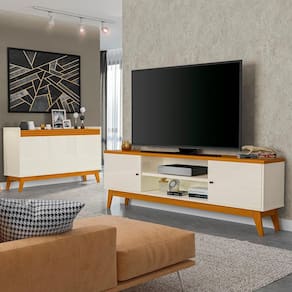 Conjunto Sala de Estar Buffet Ripado Rack 2 Portas 180cm