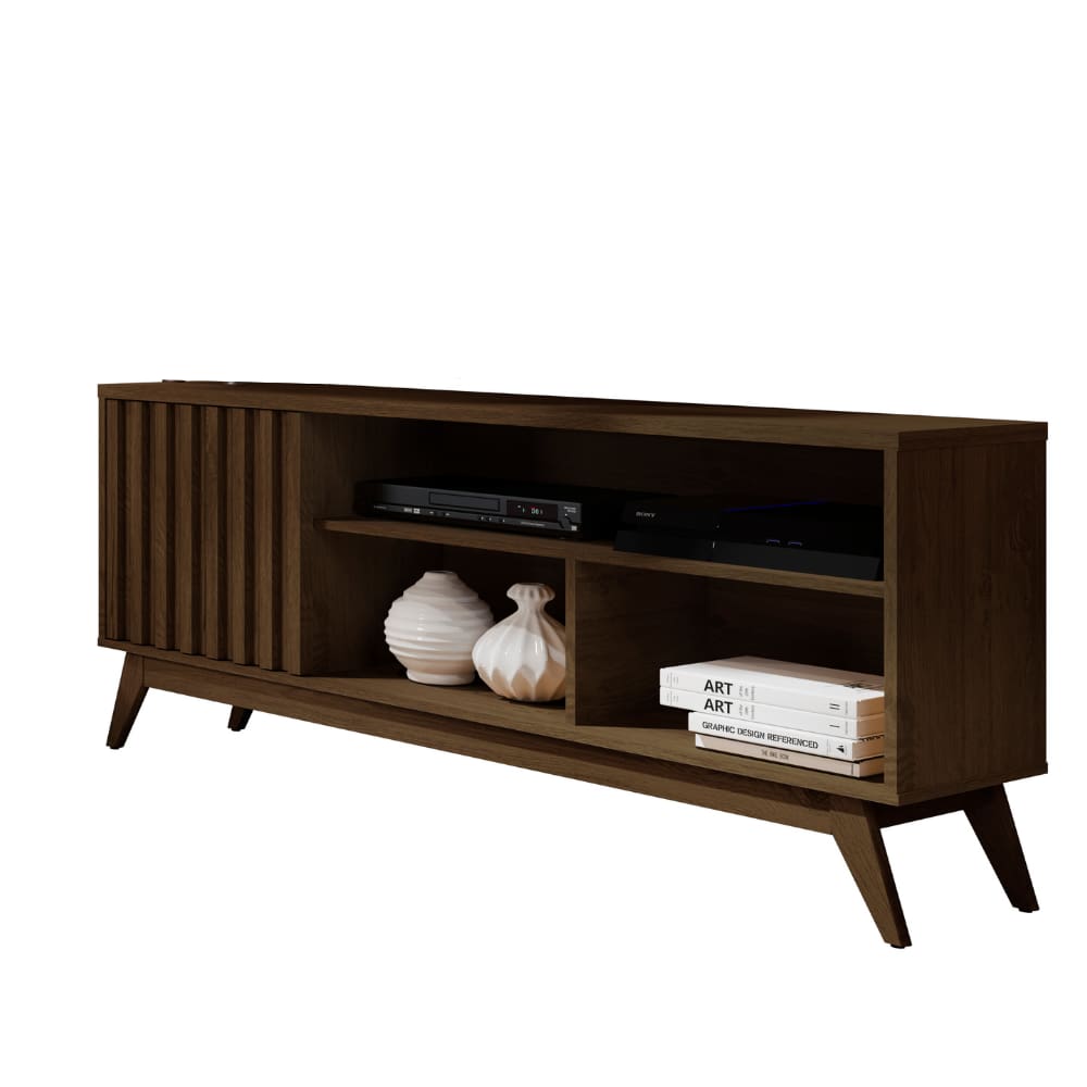 Rack para TV 55" Ripado Sala Apartamento Pequeno Malbec Wood Cedro Giga Moveis