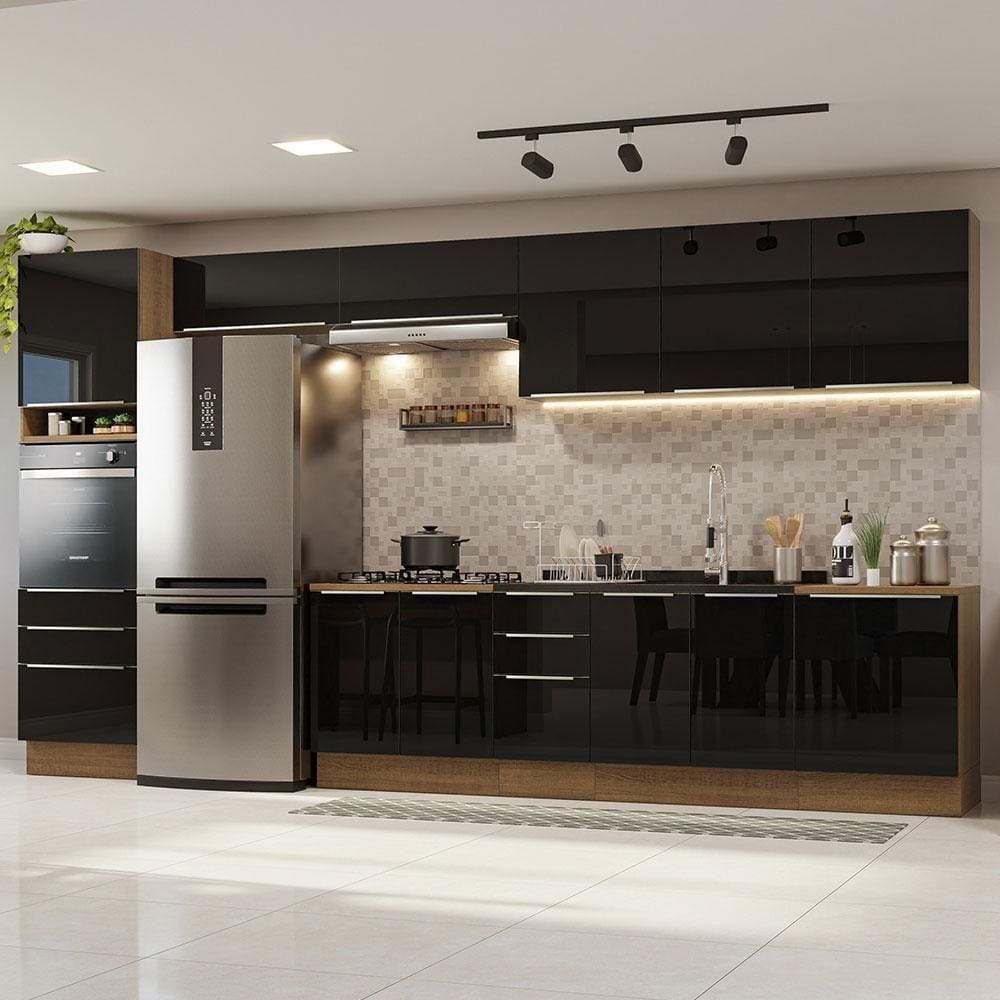 Armário De Cozinha Completa 400Cm Rustic/Preto