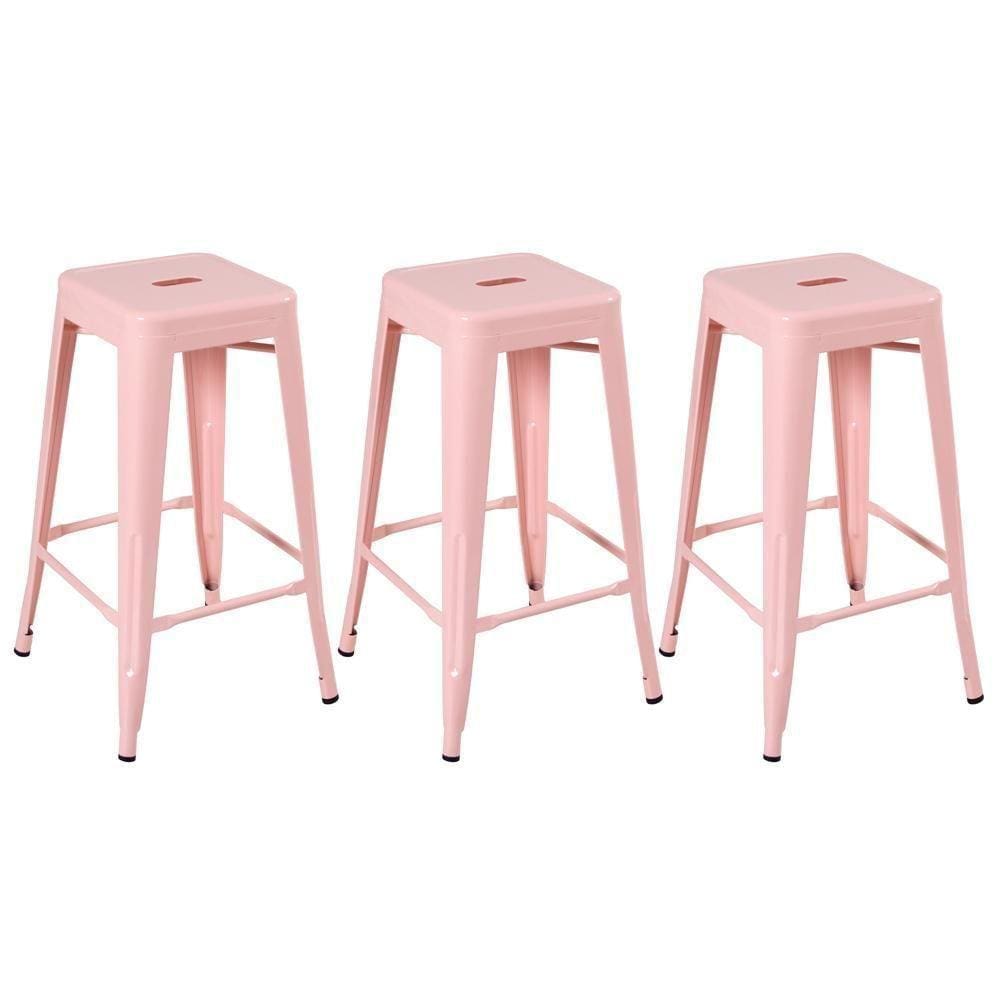 Kit 3 Banquetas Altas 76 Cm Rosa Antigo