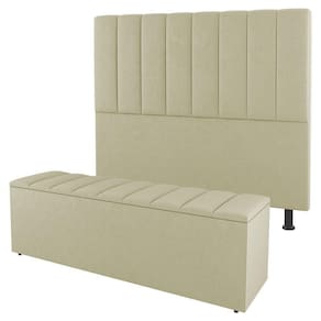 Cabeceira E Baú Cama Box Solteiro Cora 90cm Sintético Bege