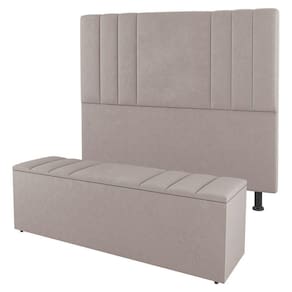 Cabeceira E Baú Cama Box Queen Size Grace 160cm Suede Bege