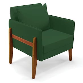 Poltrona Lana Veludo Base De Madeira - D`rossi Cor Verde