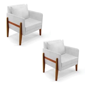 Kit 02 Poltronas Lana Corano Base De Madeira Branco