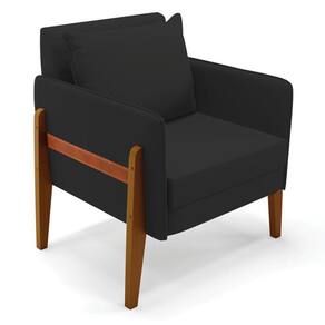 Poltrona Lana Veludo Base De Madeira - D`rossi Cor Preto