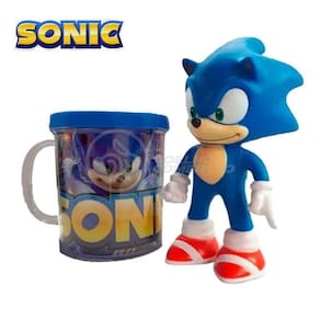 Kit Boneco Sonic Azul Articulado 15Cm + Caneca 350Ml Nº11