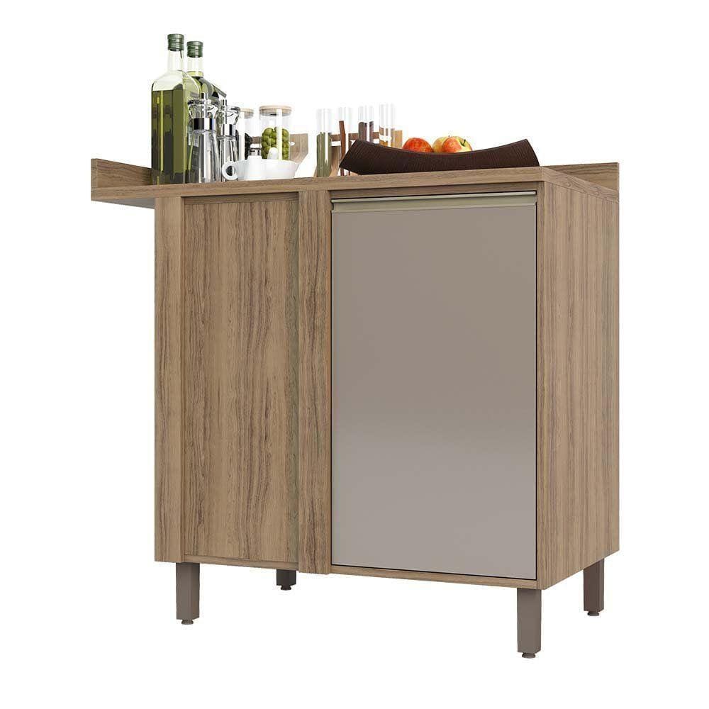 Balcão e Tampo Canto Reto 95 Cm De Abrir 1 Prateleira Mel Vanill e Gra