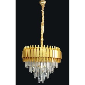 Lustre Pendente Dourado com Cristais 50cm 7E14