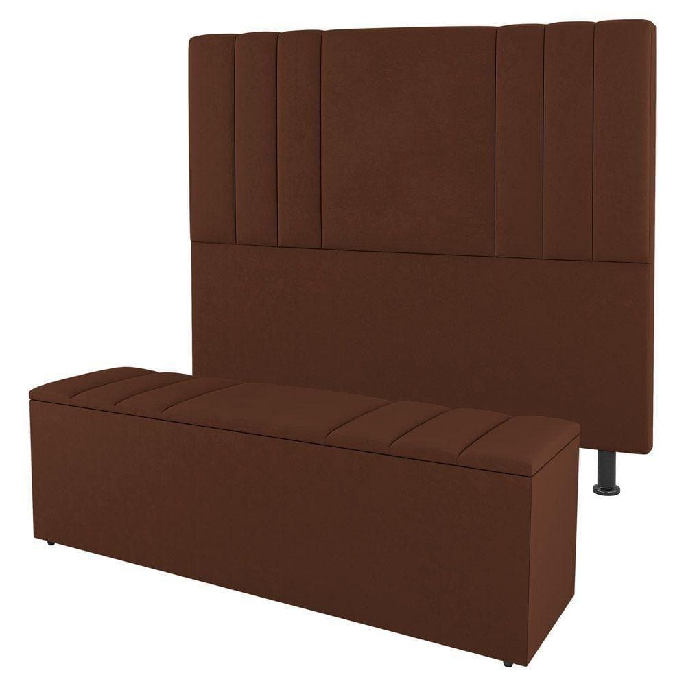 Cabeceira E Baú Cama Box Solteiro Grace 90cm Suede Terracota