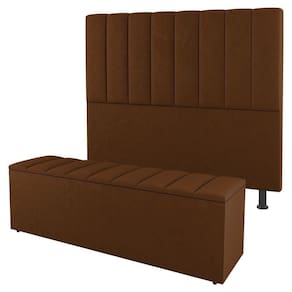 Cabeceira E Baú Cama Box Casal Cora 140cm Suede Terracota