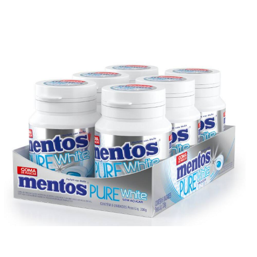 Chiclete Mentos Pote Pure White 56g com 6 potes de 56g