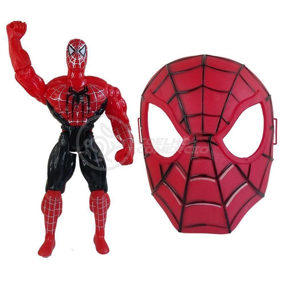 Brinquedo Boneco Vingadores Homem Aranha 25Cm + Mascara 16Cm