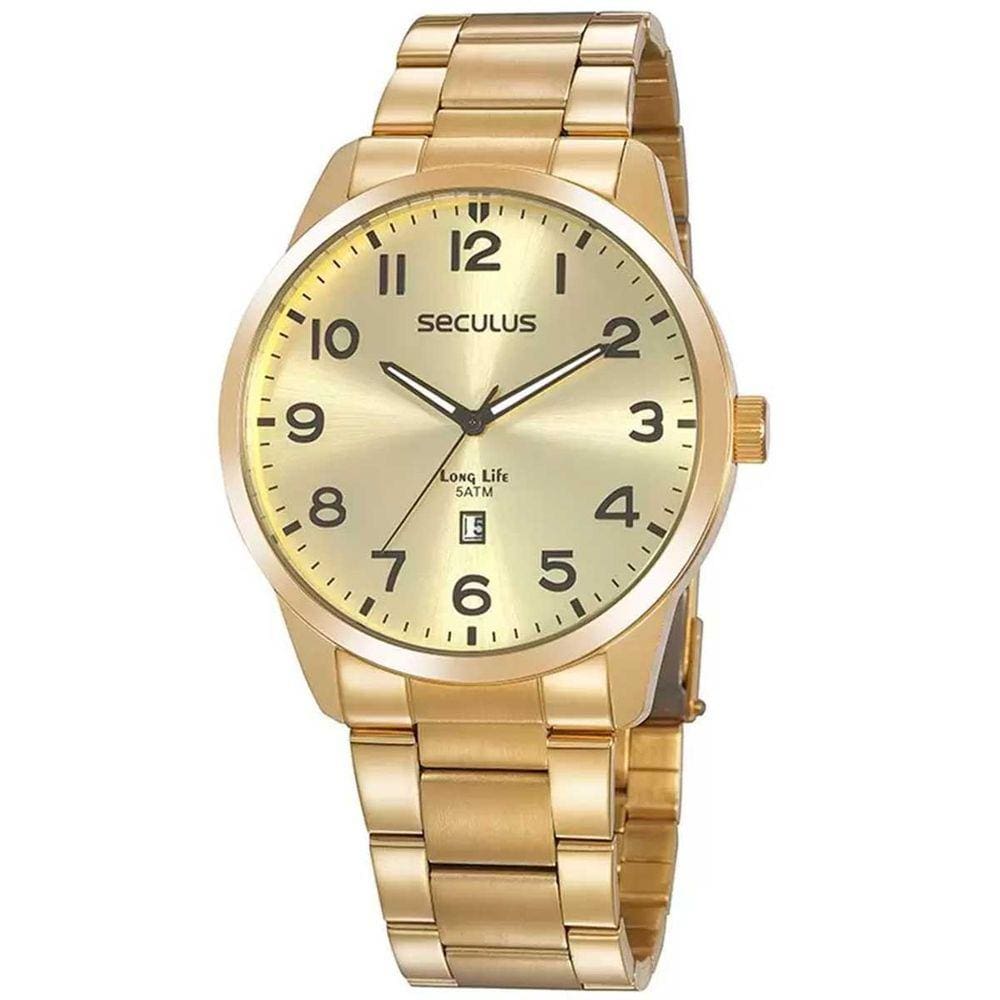 Relógio Masculino Seculus Dourado c/ Calendário 20961GPSVDA1