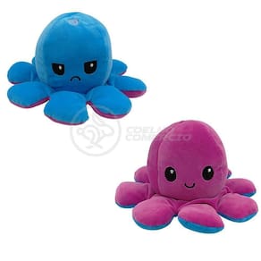Polvo Reversível De Pelúcia Humor Feliz E Bravo Azul E Roxo