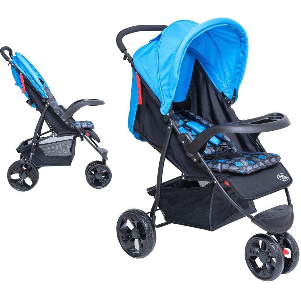 Carrinho de Bebê Urban 3 Rodas Reclinável Rodas Grandes Baby Azul