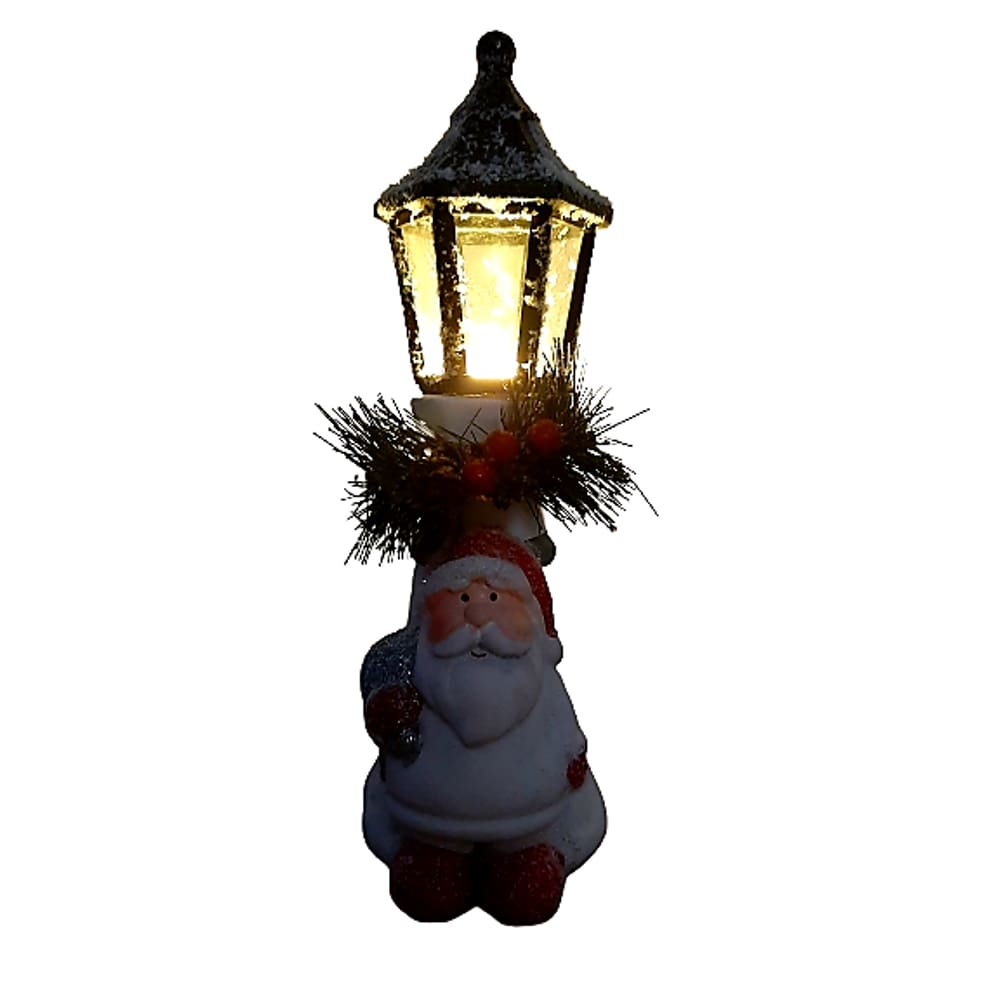 Enfeite de Natal Poste de Luz Nevado e Iluminado Papai Noel