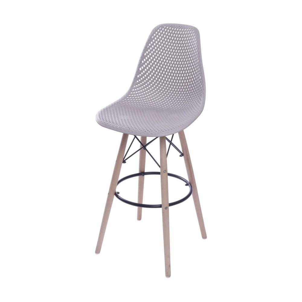 Banqueta Colmeia Com Base De Madeira OR Design Cinza