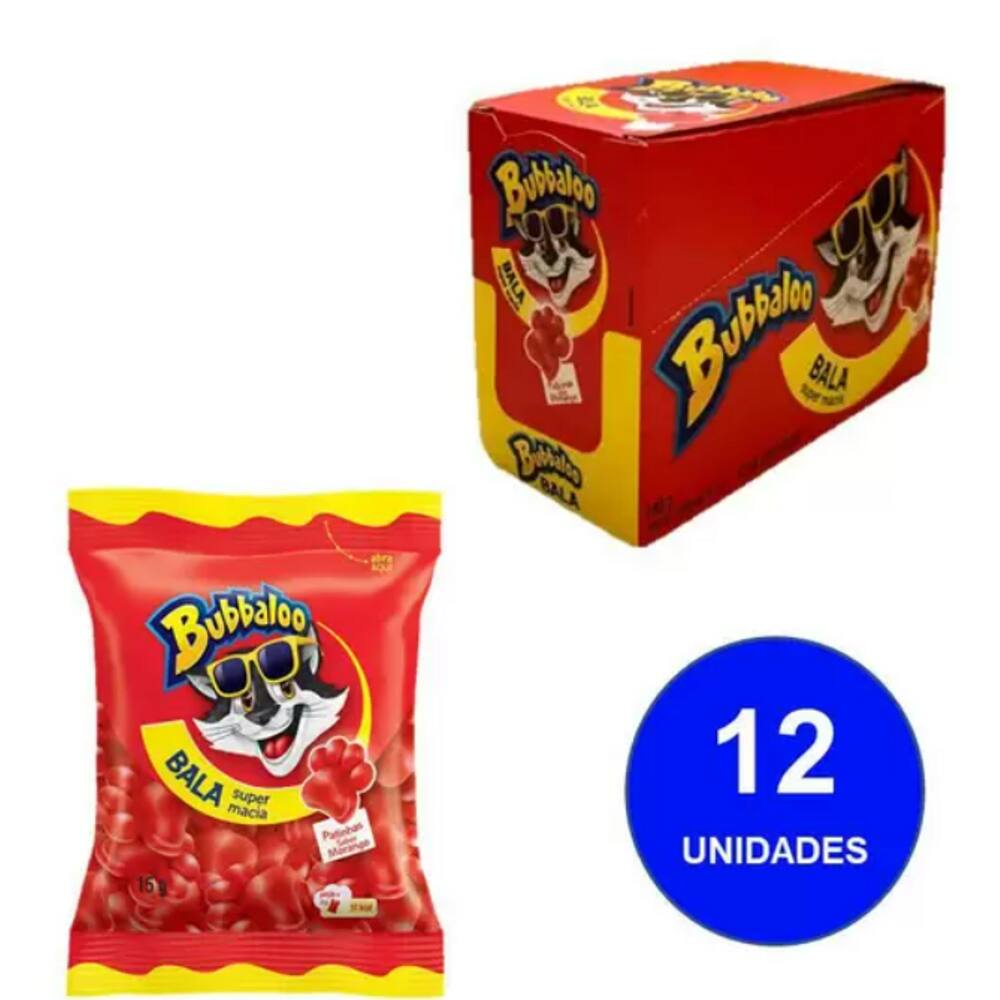 Bala Gelatina Bubbaloo Patinhas Morango Doce C/12 de 15g