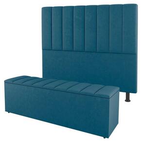 Cabeceira E Baú Cama Box Queen Cora 160cm Suede Turquesa