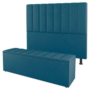 Cabeceira E Baú Cama Box Solteiro Cora 90cm Suede Turquesa