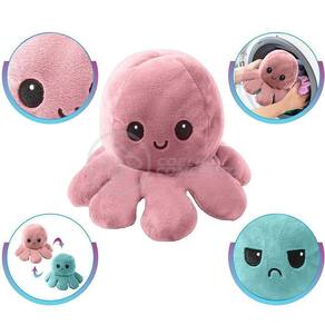 Polvo Reversível De Pelúcia Feliz E Bravo Rosa E Azul