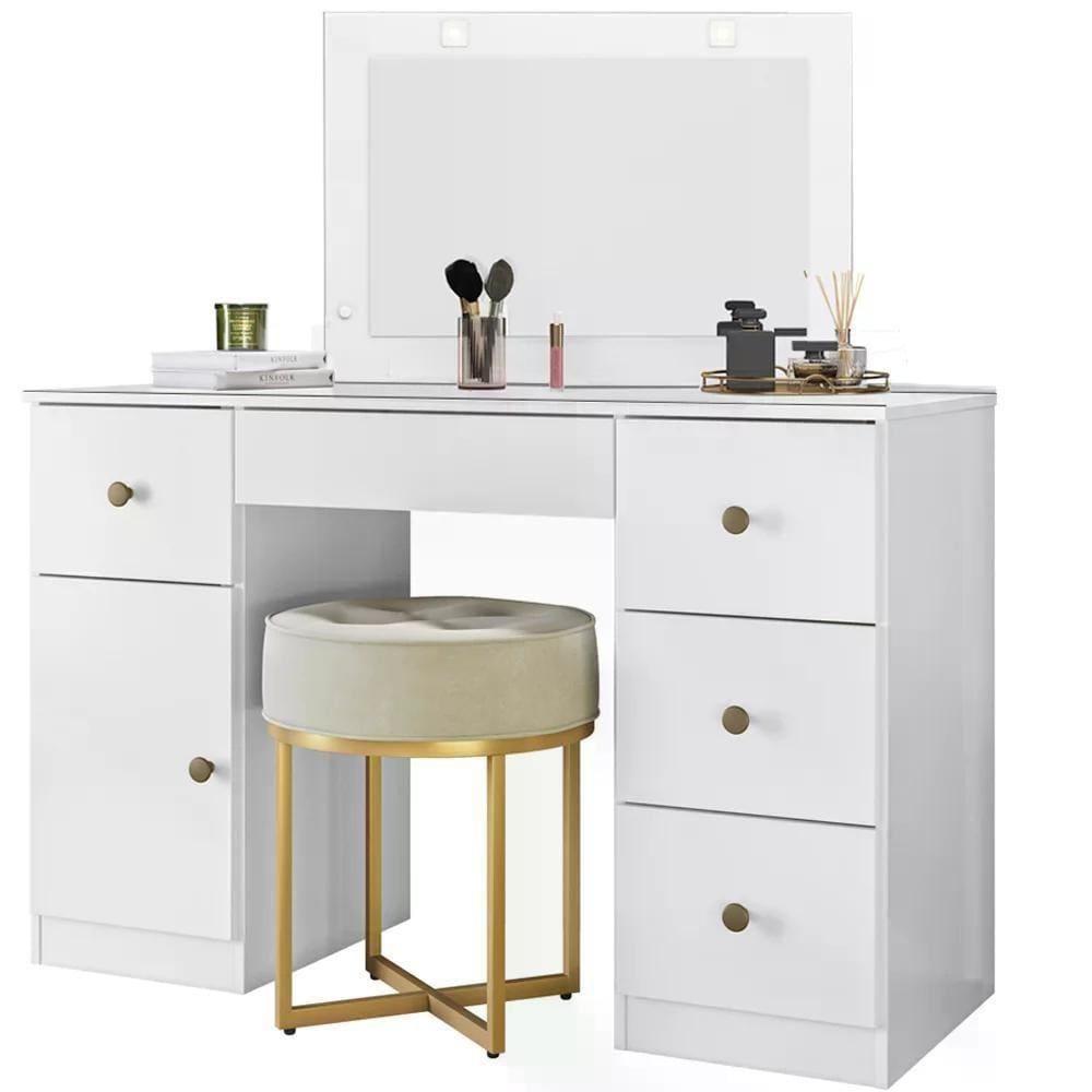 Penteadeira Camarim Com Espelho 9904 Branco Moval Branco