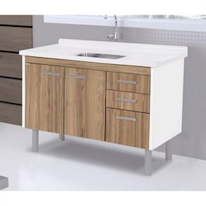 Balcão p/ Cozinha Rorato Valenza Sem Tampo 2 Portas 3 Gavetas Branco/nogal Sevilha